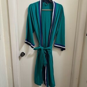 Christian Dior‎ Monsieur Unisex Robe w Belt Teal Navy White Stripes OS Vintage